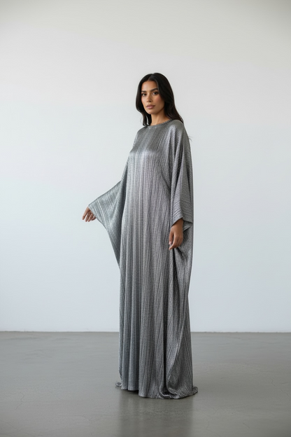 butterfly abaya dress  -  silver