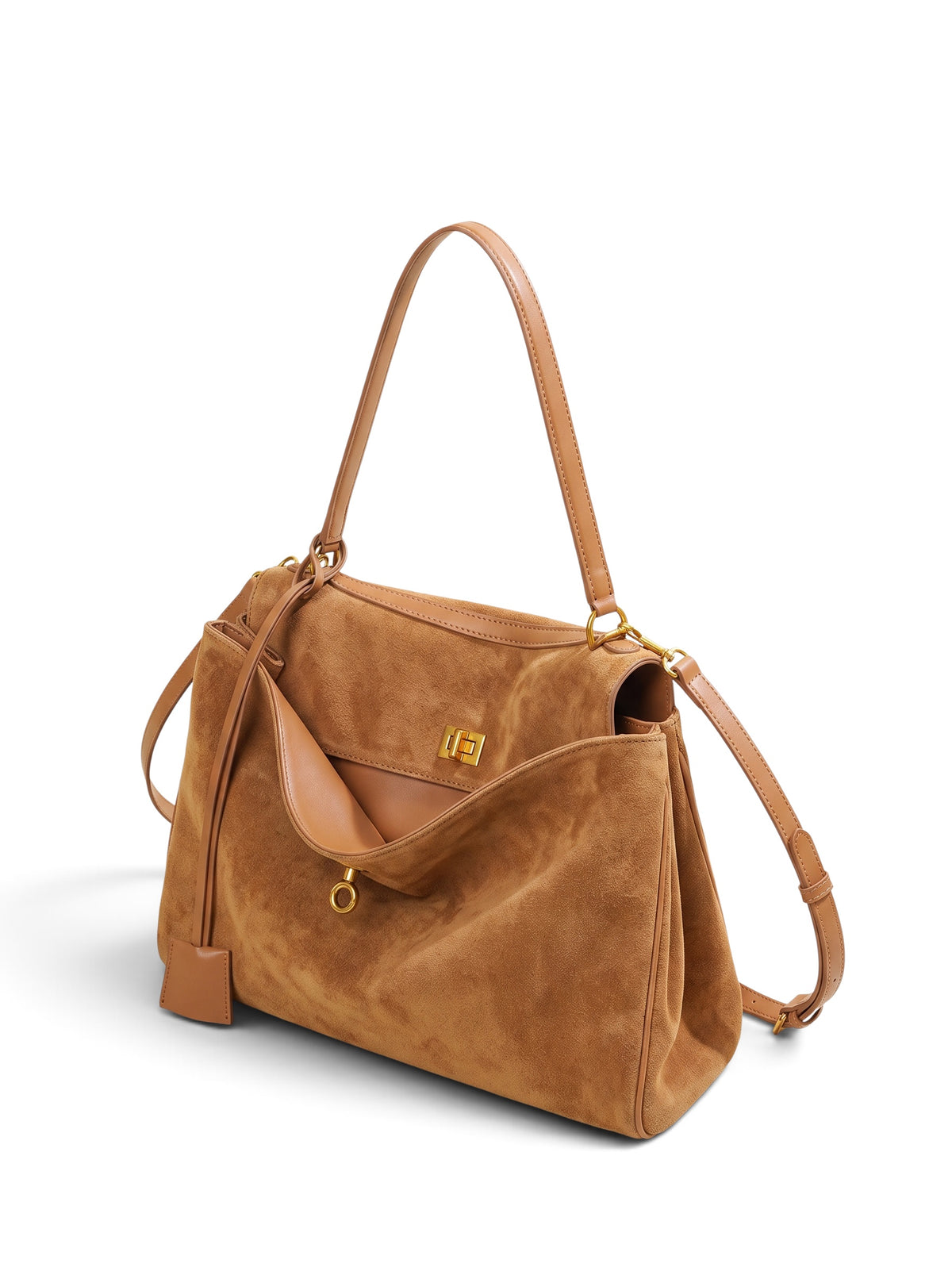 ( PRE ORDER ) E-IRLOOM L - caramel suede luxury top handle Handbag