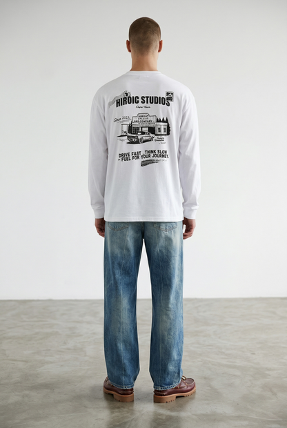 DRIVE FAST LS T-SHIRT - white and black