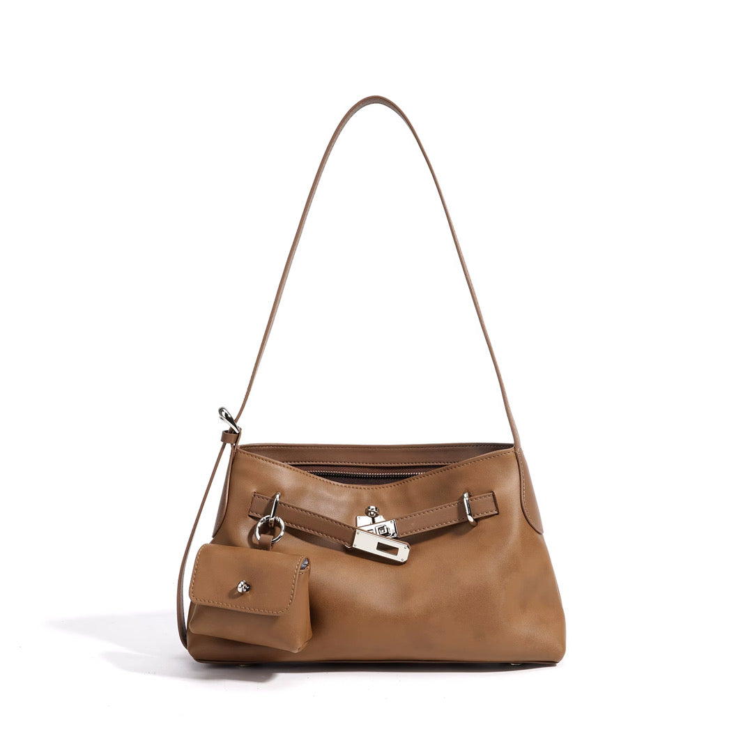 MUSE - tan Genuine Leather luxury shoulder bag in smooth top grain leather
