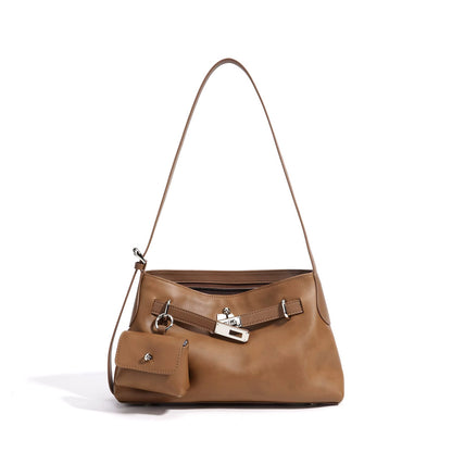 MUSE - tan Genuine Leather luxury shoulder bag in smooth top grain leather