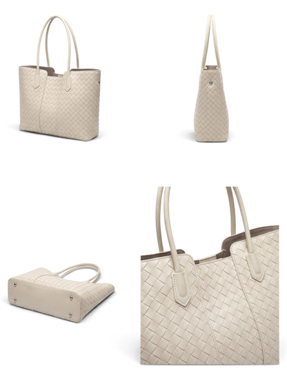 HEIR - cream woven embossed split Leather tote Handbag