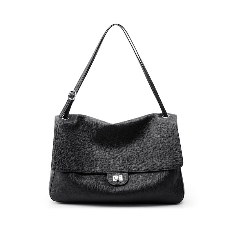 THE BELISSIMA L— Genuine Top-Grain Leather Shoulder Bag in black