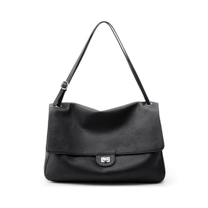 THE BELISSIMA L— Genuine Top-Grain Leather Shoulder Bag in black