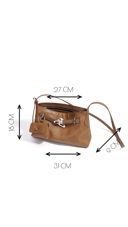 MUSE - tan Genuine Leather luxury shoulder bag in smooth top grain leather