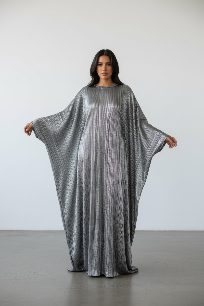 butterfly abaya dress  -  silver