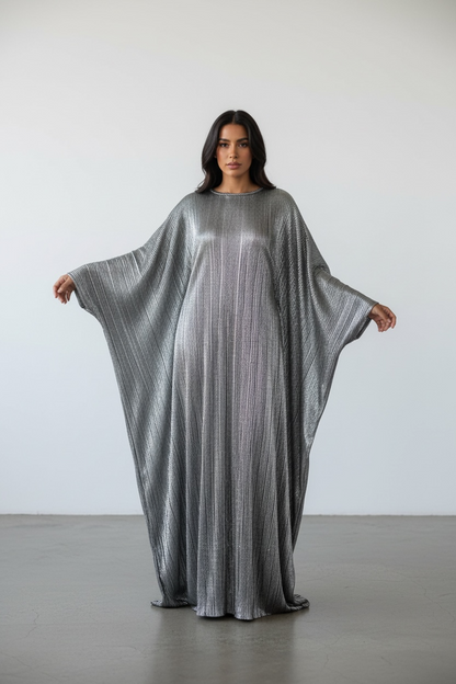 butterfly abaya dress  -  silver