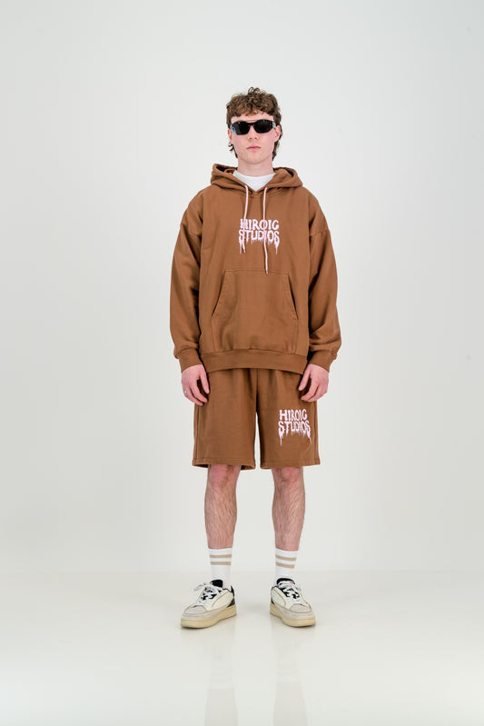 GHOSTED HOODY- brown and pink