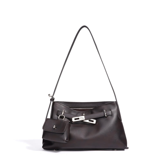 MUSE - Black Genuine Leather luxury shoulder bag in smooth top grain leather
