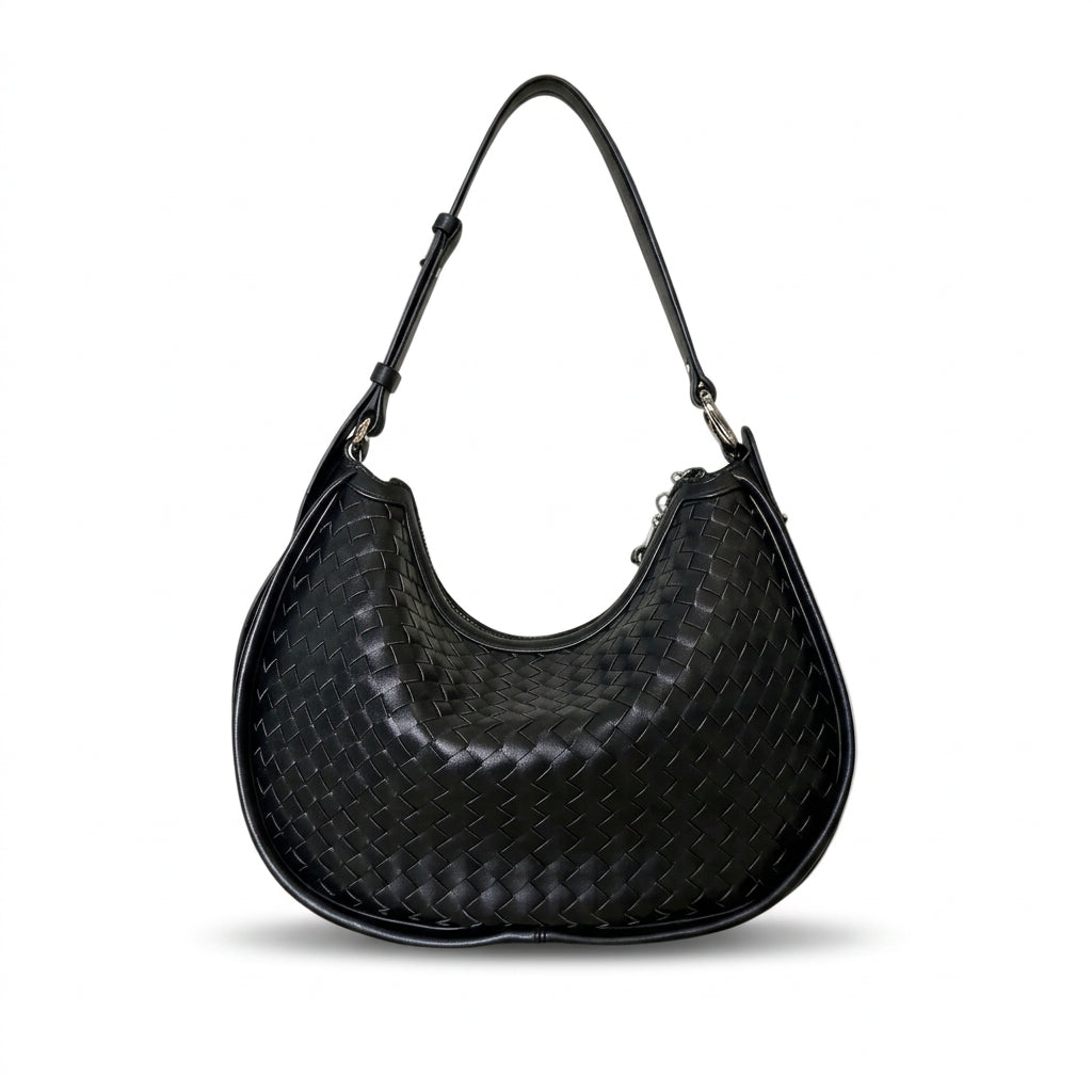 EMPRESS- black Genuine woven Leather luxury shoulder bag