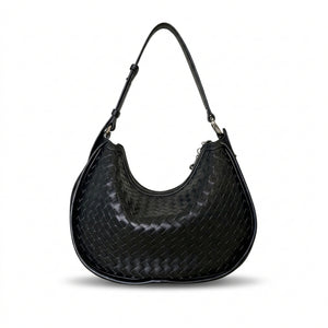 EMPRESS- black Genuine woven Leather luxury shoulder bag