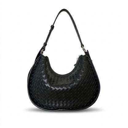 EMPRESS- black Genuine woven Leather luxury shoulder bag