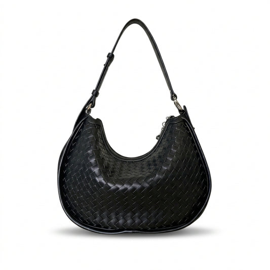 EMPRESS- black Genuine woven Leather luxury shoulder bag