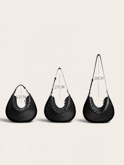 EMPRESS- black Genuine woven Leather luxury shoulder bag