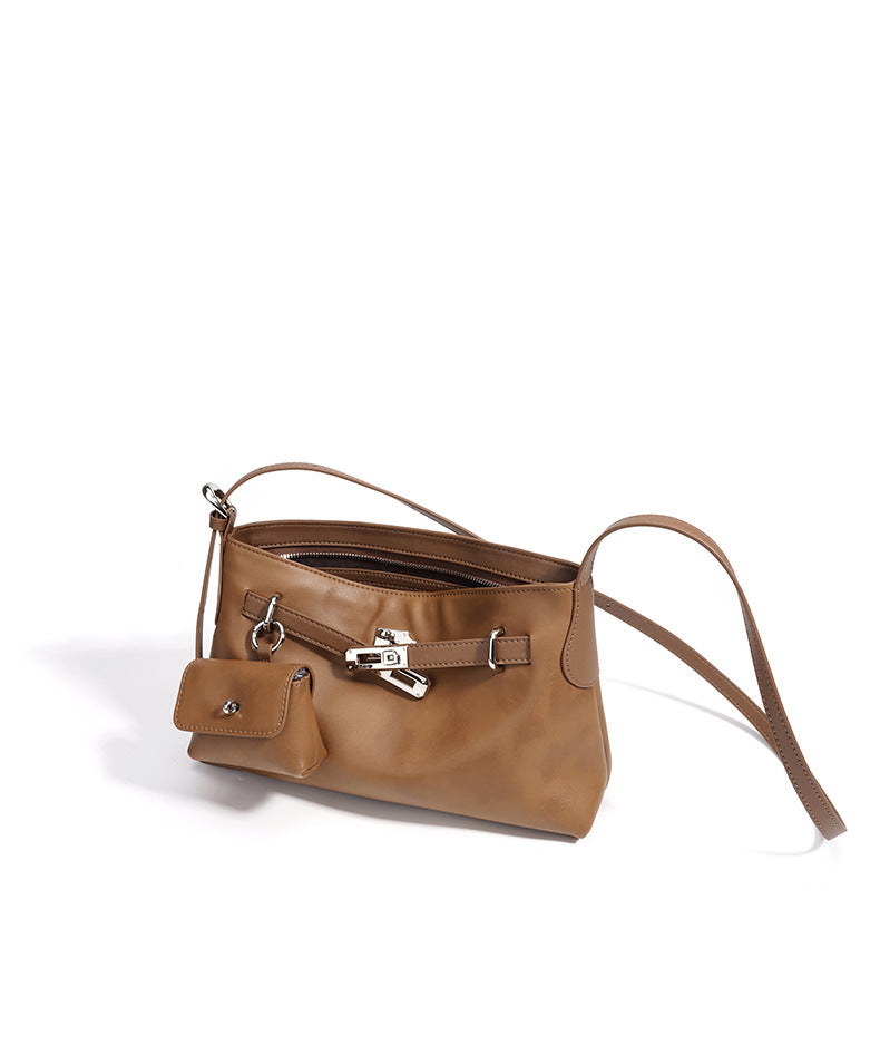 MUSE - tan Genuine Leather luxury shoulder bag in smooth top grain leather