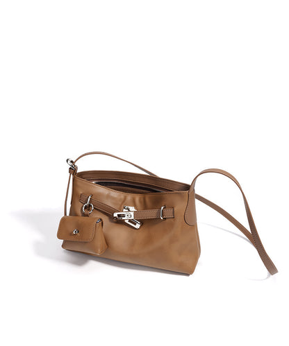 MUSE - tan Genuine Leather luxury shoulder bag in smooth top grain leather
