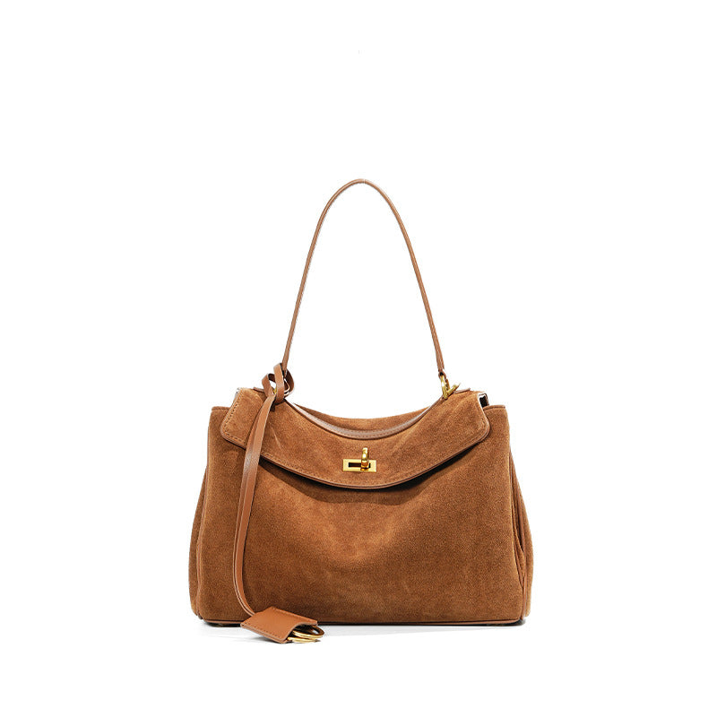 ( PRE ORDER ) E-IRLOOM L - caramel suede luxury top handle Handbag
