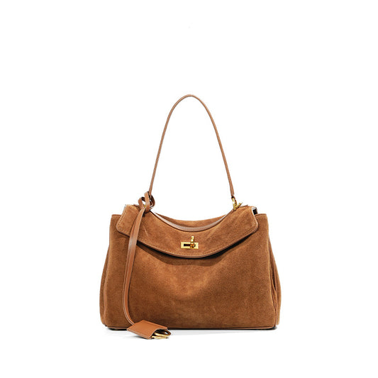 E-IRLOOM - caramel suede luxury top handle Handbag