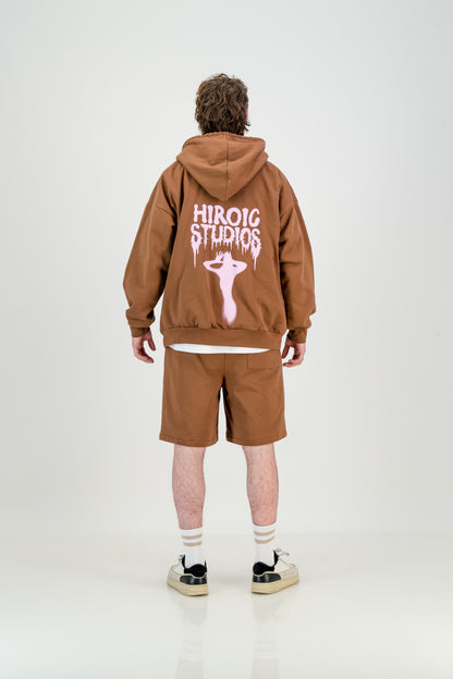 GHOSTED HOODY- brown and pink