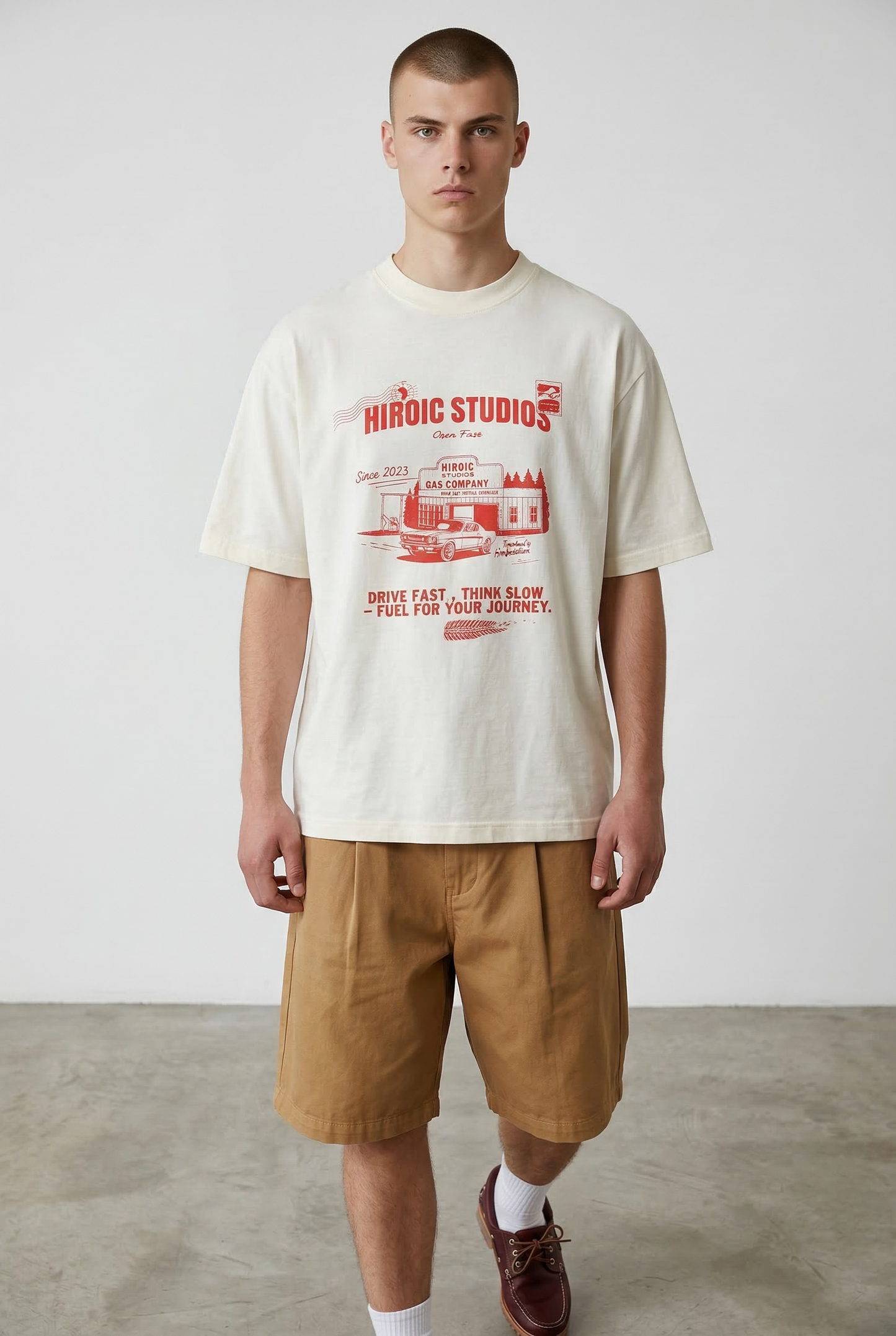 DRIVE FAST T-SHIRT - cream and orange