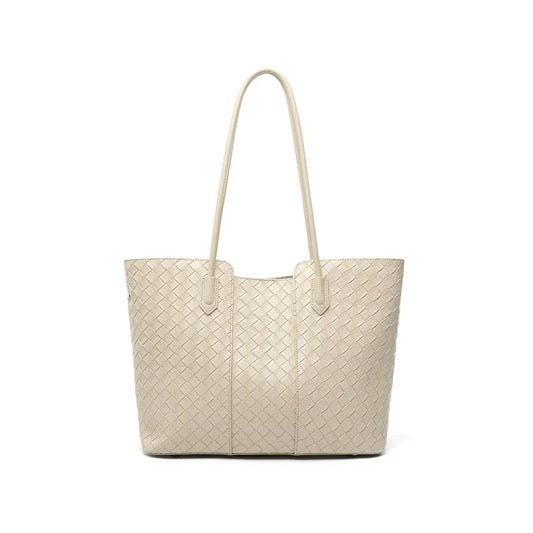 HEIR - cream woven embossed split Leather tote Handbag