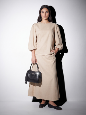 E-IRLOOM M - Black Genuine Leather luxury top handle Handbag ( silver hardware)