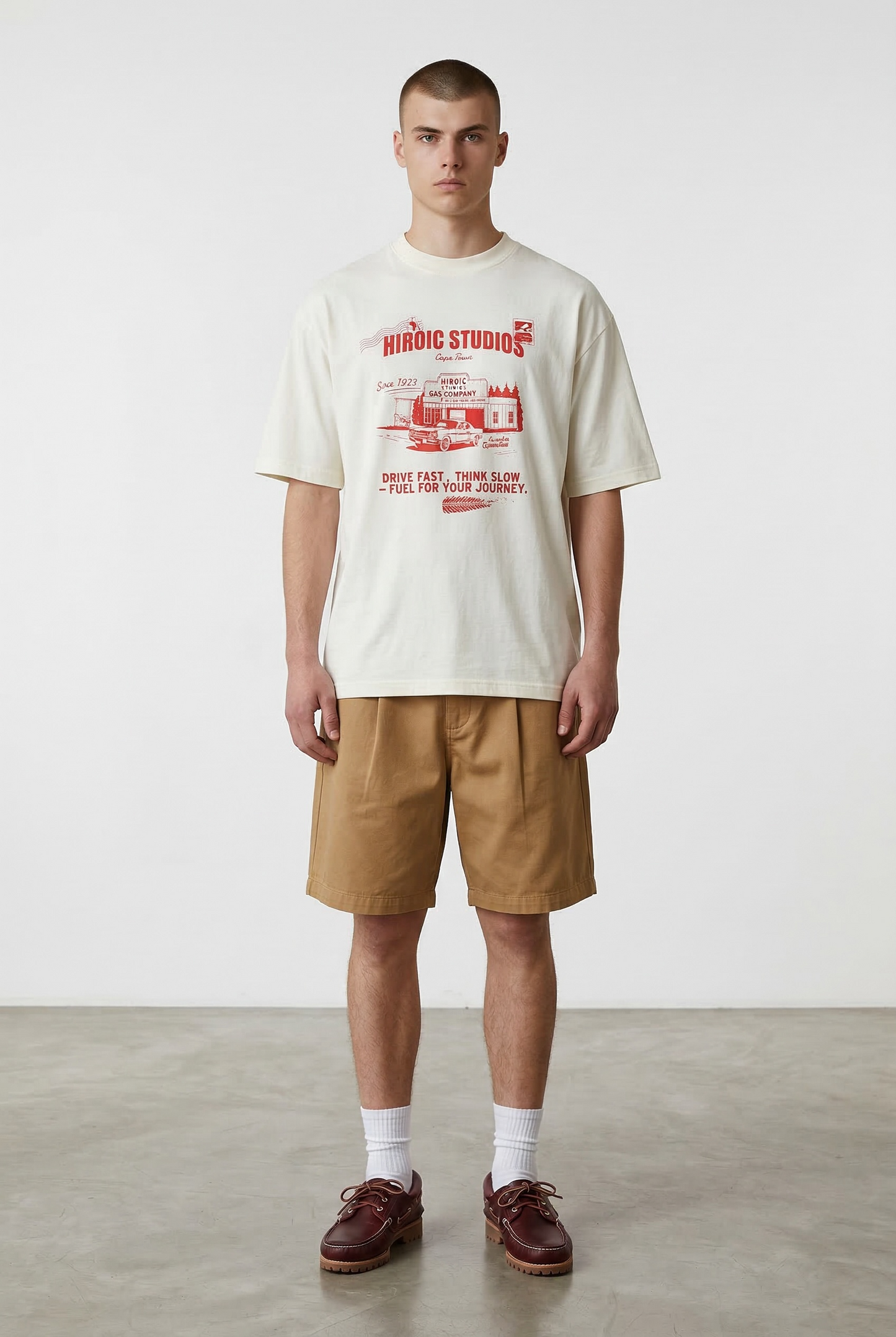 DRIVE FAST T-SHIRT - cream and orange