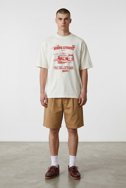 DRIVE FAST T-SHIRT - cream and orange