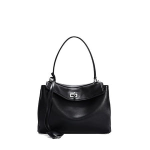 E-IRLOOM M - Black Genuine Leather luxury top handle Handbag ( silver hardware)