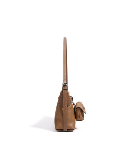 MUSE - tan Genuine Leather luxury shoulder bag in smooth top grain leather