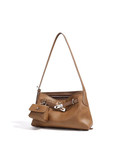 MUSE - tan Genuine Leather luxury shoulder bag in smooth top grain leather