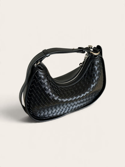 EMPRESS- black Genuine woven Leather luxury shoulder bag