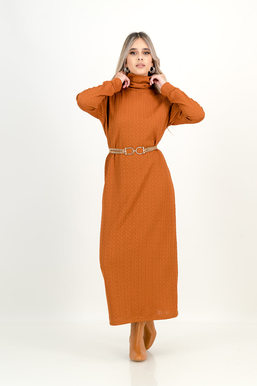 KNIT DRESS  - rust