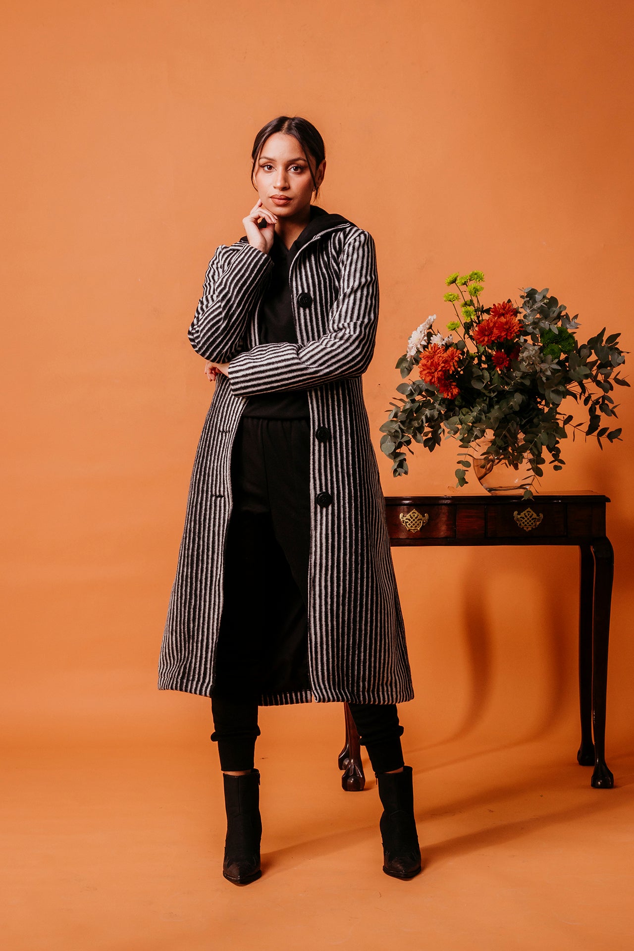 ANNA COAT TRENCH - black and white
