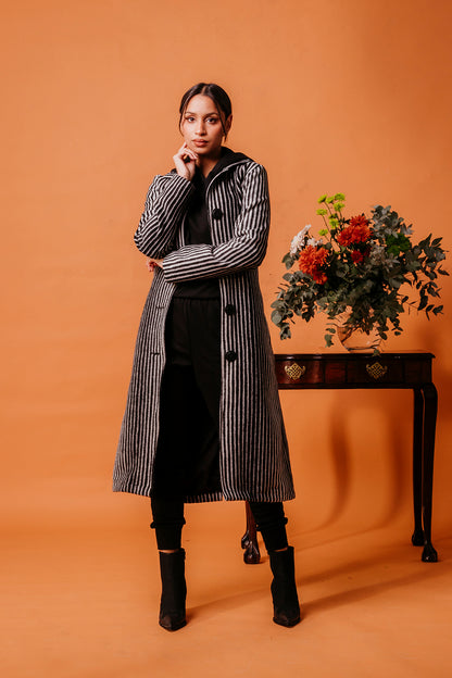 ANNA COAT TRENCH - black and white