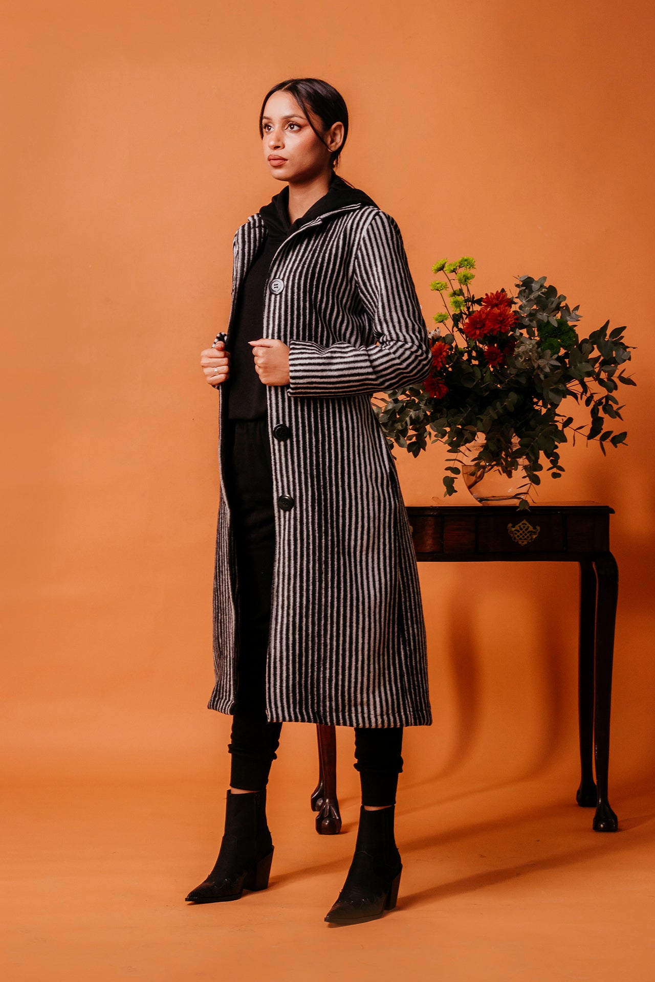 ANNA COAT TRENCH - black and white