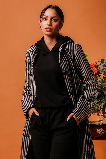 ANNA COAT TRENCH - black and white