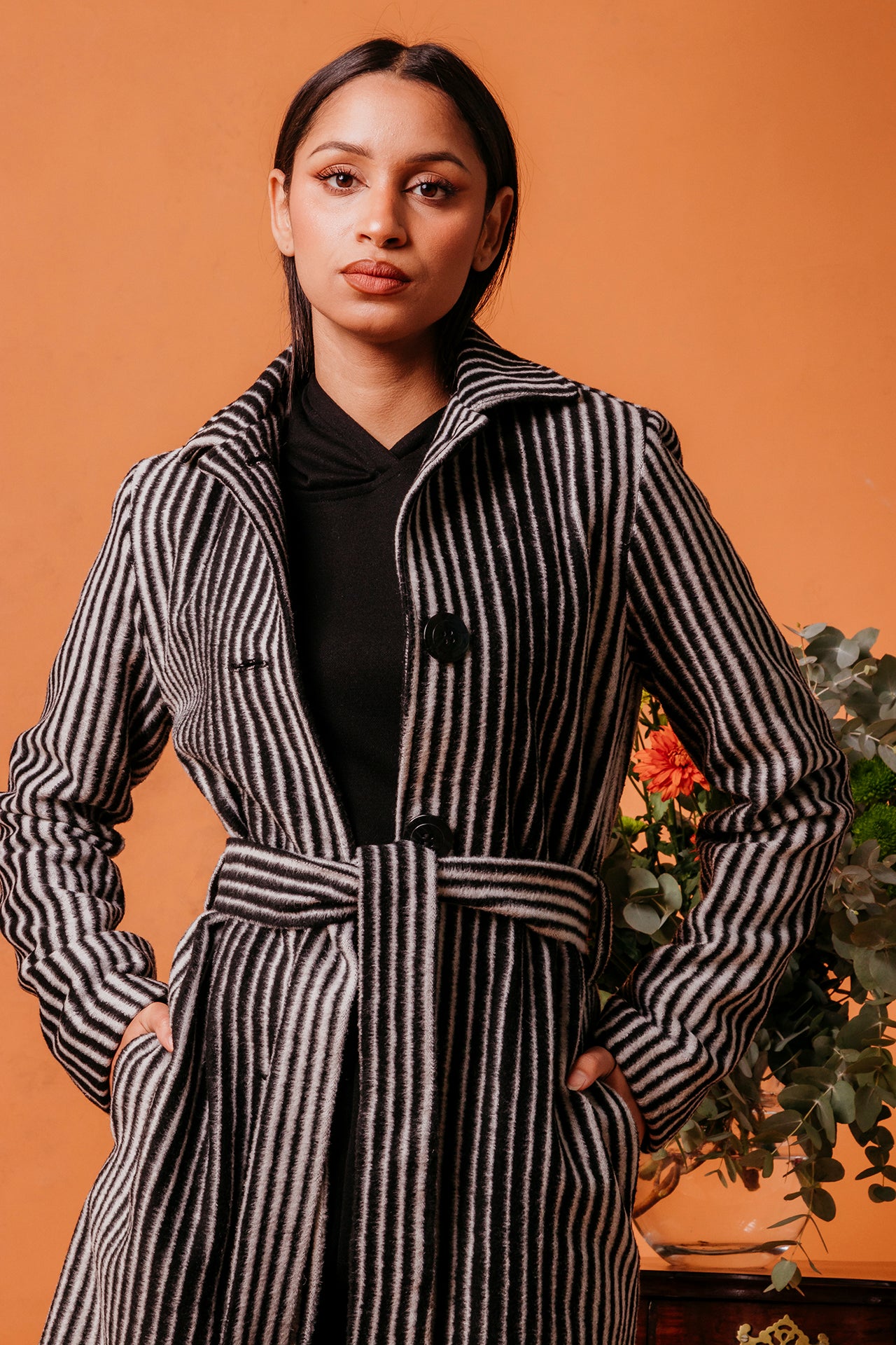 ANNA COAT TRENCH - black and white