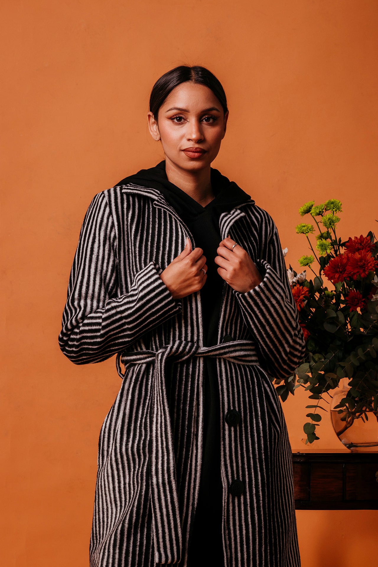 ANNA COAT TRENCH - black and white